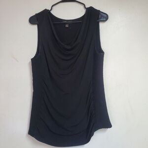 Thalia Sodi Black Sleeveless Draped Necklace Elastic Side Panel Top size Large